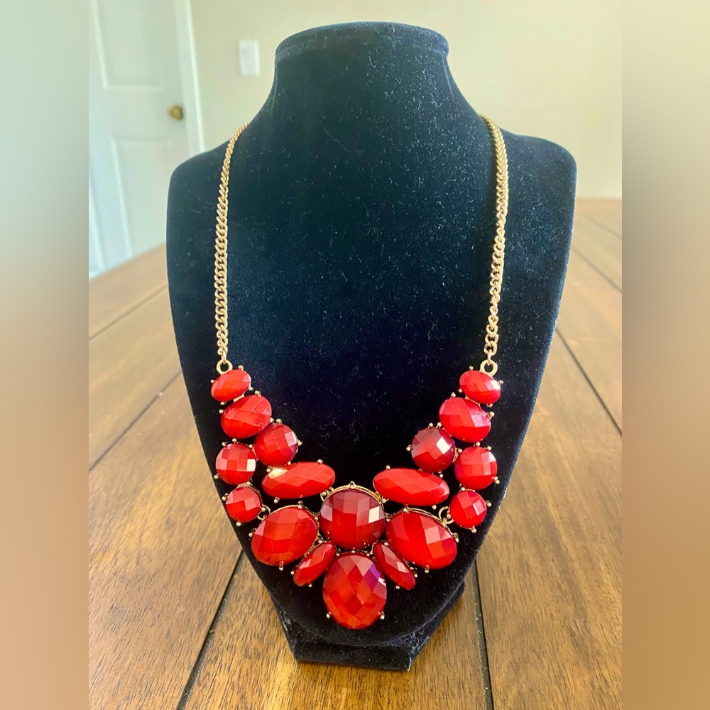 BOGO 2 x $10 NWOT “Red/ Gold Tone Statement Necklace”
